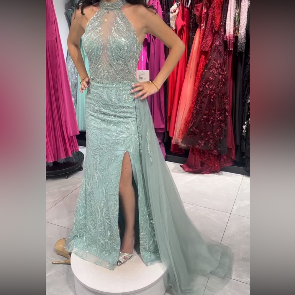 Tifanny Homecoming Dress -Mint Halter Gown